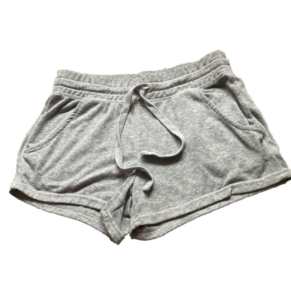 Womens 2 LIV Gray Fleece Drawstring Shorts Size Small Soft Pockets 3" inseam